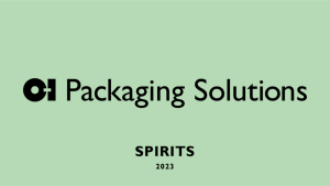 O-IPS spirits catalog cover - green image with the text "O-I Packaging Solutions, Spirits, 2023"